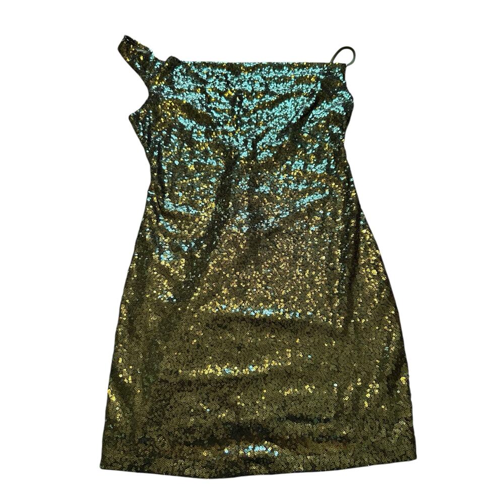 The Vintage Shop Green Sequined One Shoulder Dress - Size L - Picture 2 of 14